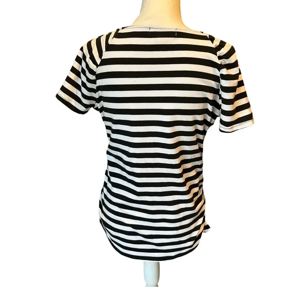 Michael Kors Large Short Sleeved Striped Top Side Ruching Nautical Coastal
